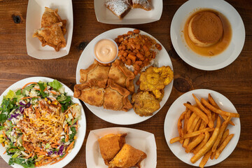 Puerto Rican food flat lay composition