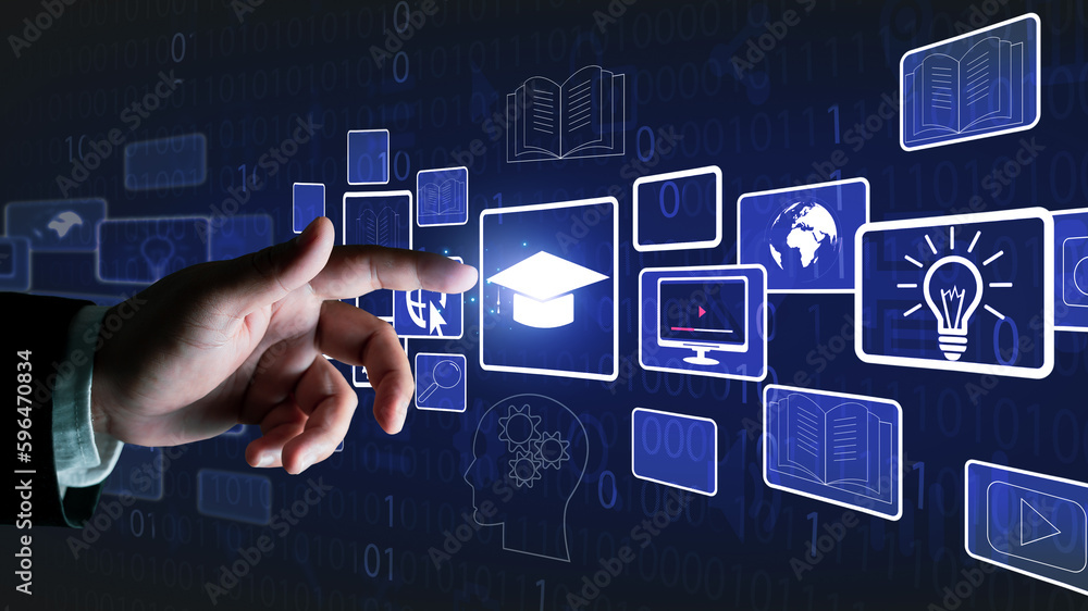 Fototapete concept of online education. man use online education training and e-learning webinar on internet fo