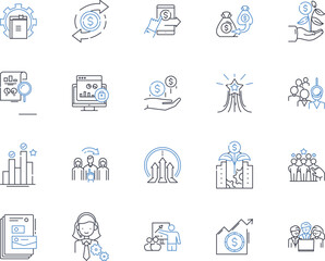 Naklejka premium Business acumen line icons collection. Strategy, Analysis, Leadership, Decision-making, Communication, Vision, Innovation vector and linear illustration. Generative AI