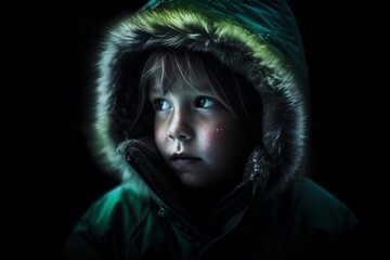 a little boy wears a hooded jacket created with Generative AI technology