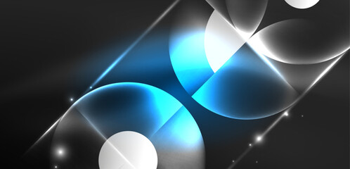 Abstract background blue shiny glowing neon color round elements and circles. Techno futuristic vector Illustration For Wallpaper, Banner, Background, Card, Book Illustration, landing page