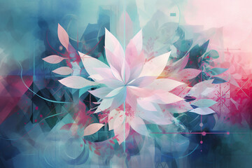 Obraz na płótnie Canvas Pink and Blue Flowers Abstract Geometric Pattern Mandala Generative AI