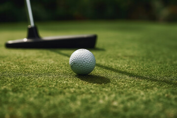 golf ball and putter on green  Generative AI