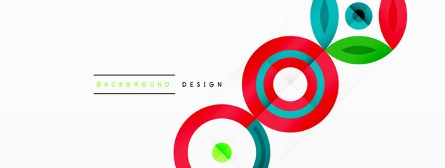 Abstract background - minimalist circles and round elements composition with varying sizes circles and other geometric shapes. The elements are arranged symmetrically in a grid-like pattern