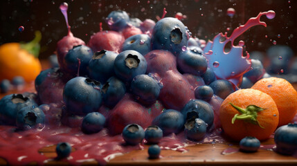 Obraz na płótnie Canvas Colorful blueberries fruit splash art created with. Generative AI