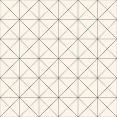 Fototapeta premium Vector minimalist geometric seamless pattern with thin lines, square grid. Subtle black and white texture with squares, triangles, rhombuses. Minimal monochrome background. Simple repeat geo design