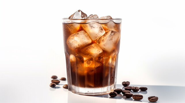 Iced coffee on a white background, isolated. Generative AI