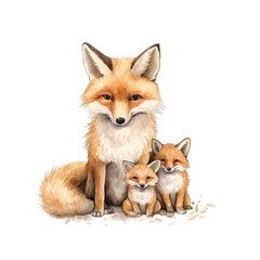 Fototapeta premium Cute Fox family watercolor Generative AI