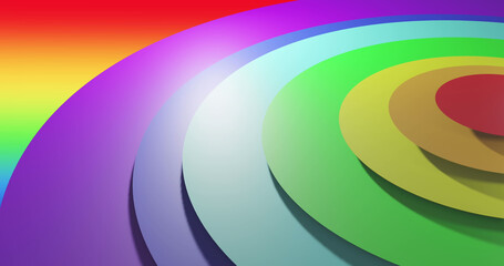 Image of colourful circles over rainbow background