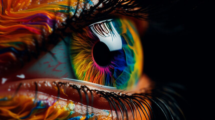 close-up multicolored eye. Generative AI