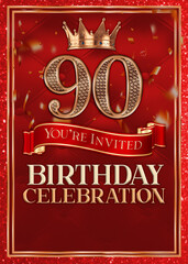 90th Red Birthday Celebration Invitation Template Design