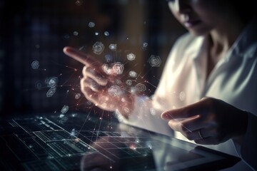 Futuristic medicine. Digital virtual computer interface. Virtual holographic. Innovative in science and medicine concept. Technologies of medicine. Remote medicine. Modern Laboratory. Generative AI