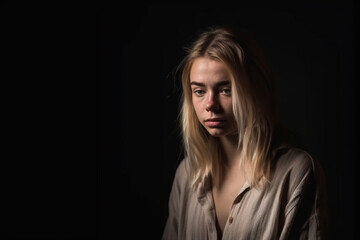 young adult woman or teenager girl is sad or nearly crying. Generative AI