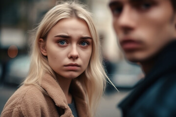 Fototapeta premium young adult woman and man or teenager girl and boy is crying. Generative AI