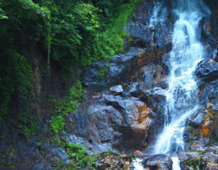 Fototapeta na wymiar waterfall on rocks and plants