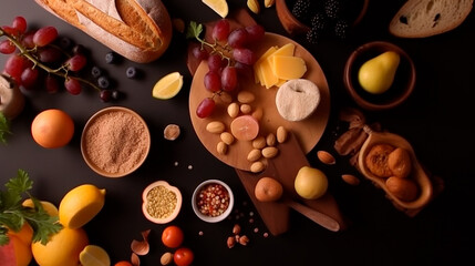 Obraz na płótnie Canvas Top view of various foods as culinary concept. Generative AI