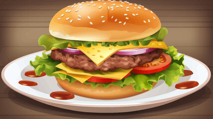 vector drawing of a hamburger. fast food in color