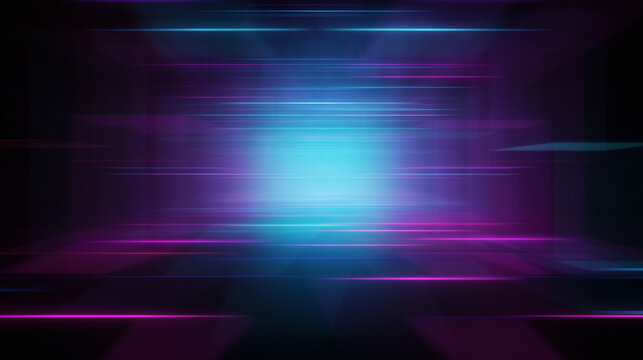 Rounded pink blue neon lines, glowing in the dark. Abstract minimalist geometric background Cyber space. Futuristic wallpaper Generative AI
