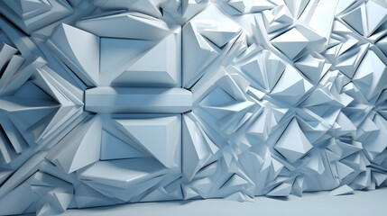 Beautiful futuristic Geometric background, Textured intricate 3D wall in light blue and white tones