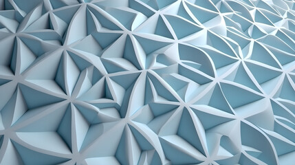 Beautiful futuristic Geometric background, Textured intricate 3D wall in light blue and white tones
