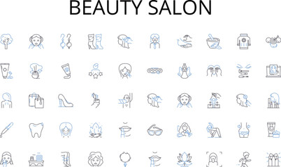 Beauty salon line icons collection. Scheduling, Planning, Execution, Collaboration, Communication, Budgeting, Risk vector and linear illustration. Quality,Scope,Stakeholders outline Generative AI