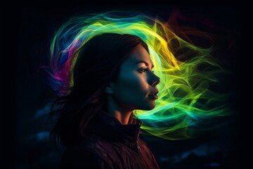 a pretty in side profile surrounded by beautiful bright colors created with Generative AI technology