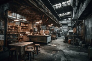 Obraz na płótnie Canvas Desolate eatery in industrial area. Generative AI