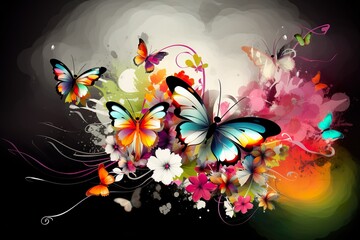 Armonía de la Naturaleza: Imágenes de Flores y Mariposas. Arte abstracto. Generado con IA