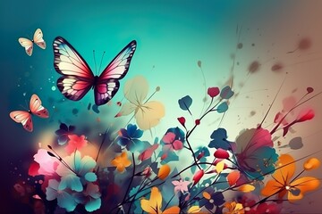 Obraz na płótnie Canvas Armonía de la Naturaleza: Imágenes de Flores y Mariposas. Arte abstracto. Generado con IA