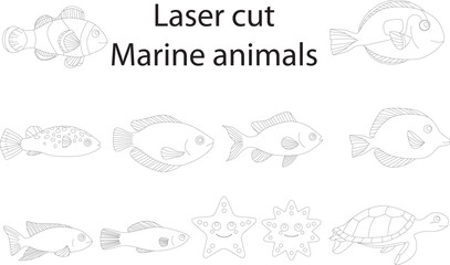 Sea marine animals laser cut vector template home decor woodwork diy crafts
