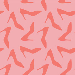 pink high heel shoes seamless pattern, femine background - vector illustration