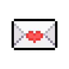 Pixel mail with heart icon. Clipart image isolated on white background
