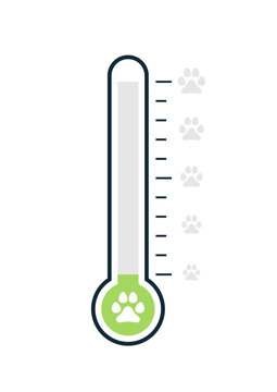 Blank fundraising thermometer with dog paw template icon. Clipart image isolated on white background