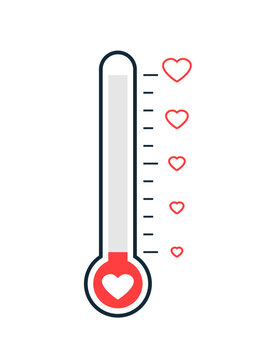 Blank fundraising thermometer with heart template icon. Clipart image isolated on white background