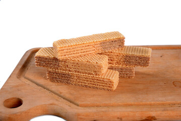 wafer filled with chocolate biscuit sweet junk food isolated on white background with space for text