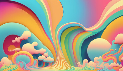 Fototapeta na wymiar bright groovy psychedelic retro background in pastel colors. generative ai