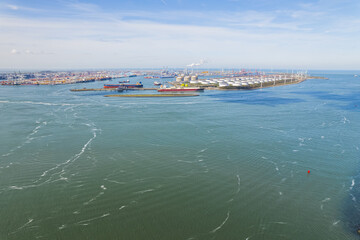Aerial view of the landscape around the Maasvlakte a massive man-made extension of Europoort port...