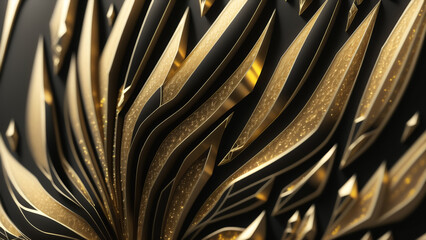 金色の豪華なレリーフ　植物　模様　黒背景　浮き彫り細工