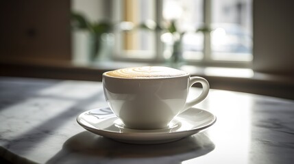 Flat white served in a white ceramic cup