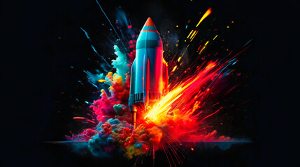 An art of neon infused rocket launch