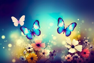 Fototapeta na wymiar Armonía de la Naturaleza: Imágenes de Flores y Mariposas. Arte abstracto. Generado con IA