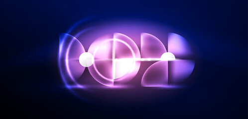 Neon light glowing circles vector abstract background