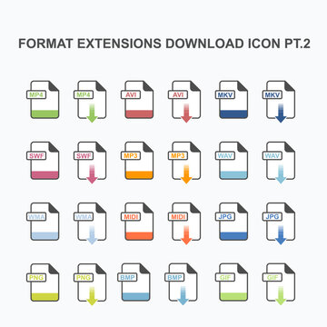 Set of Multimedia Format Extension Download Icon - Icon For Web and Graphics Design.