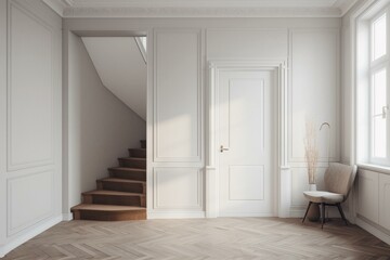 Neutral background with a white wall and door. Generative AI