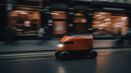 Fototapeta na wymiar High-speed delivery robot on the street, motion blur, created with generative AI technology