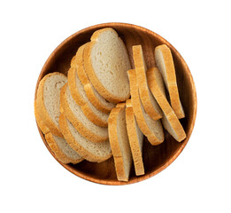 Dry Round Crackers Isolated, Sliced French Baguette Bread, Crunchy Croutons, Bruschetta Crackers,...