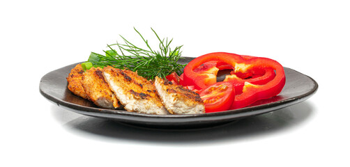 Schnitzel Isolated, Roasted Breaded Chicken Fillet, Homemade Escalope, Viennese Schnitzel on White