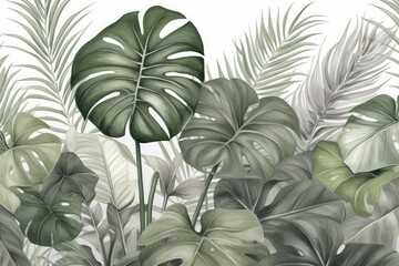 green foliage and plants on a white background. Generative AI