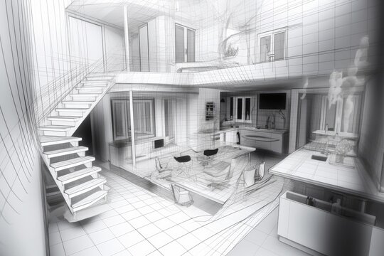 cozy living room and kitchen with an open floor plan. Generative AI