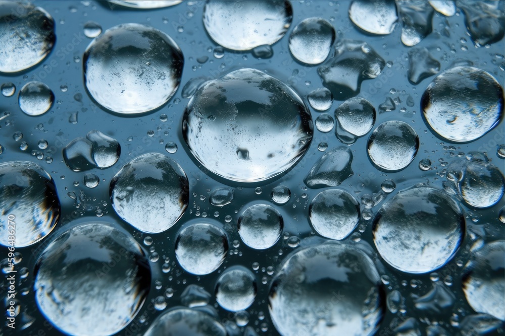 Poster water droplets on a textured surface in macro view. generative ai